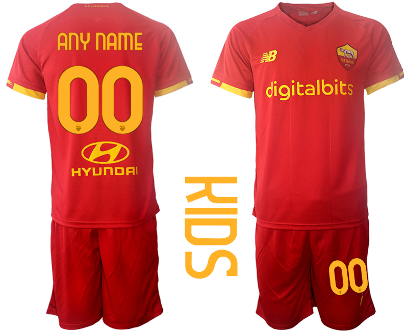 Youth 2021-2022 Club AS Roma home red customized Soccer Jersey